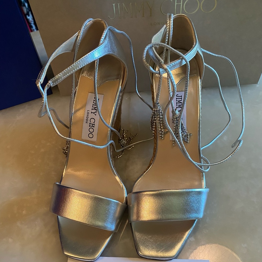 Jimmy Choo wedges with crystal tassel ankle straps